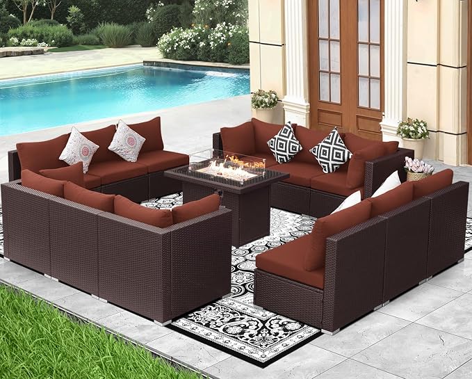 NICESOUL 13 Piece Patio Furniture w/Fireplace, Elegant Outdoor Seating w/Firepit - Image 2