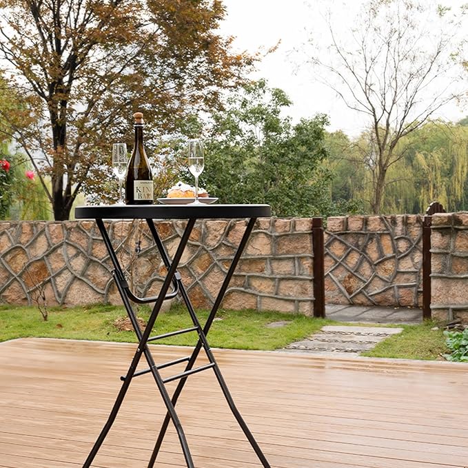 Cocktail Table 28in High Top Round Folding Indoor Outdoor, Plastic Bar Height - Image 2