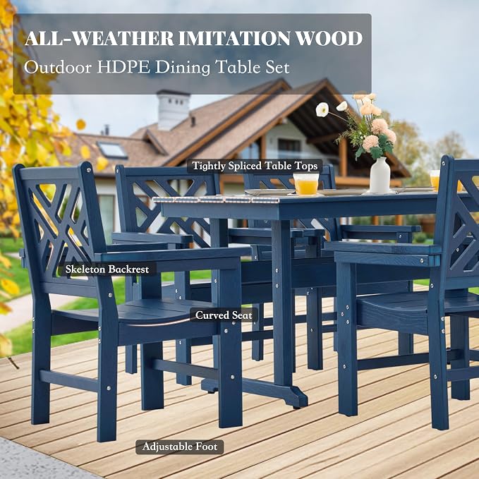 HDPE Dining Table Set for 4, 5-Piece Outdoor Table and Chairs Include 4 Dining - Image 3