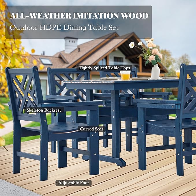 HDPE Outdoor Dining Set, 6-Piece Outdoor Table and Chairs Include 4 Dining - Image 3