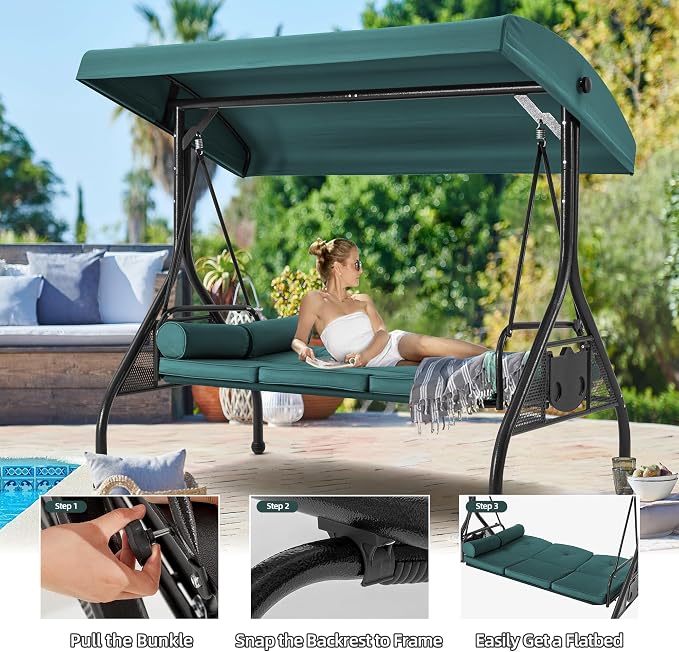 HOMREST 3 Seat Outdoor Porch Swing - Image 3