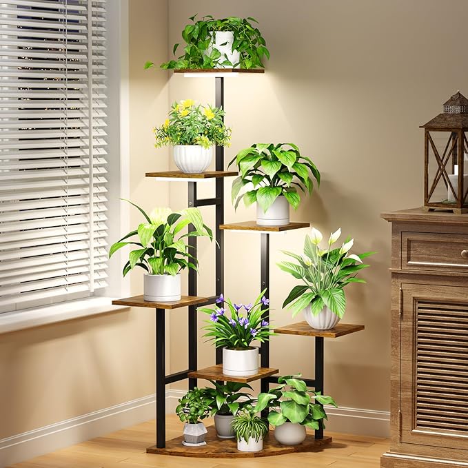 Corner Plant Stand Indoor with Grow Lights, 7 Tiered Plant Shelf Indoor - Image 2