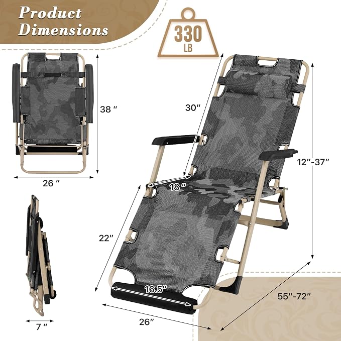 Athena Collection Zero Gravity Outdoor Lounge Chair Set of 2, Outdoor Chaise - Image 3