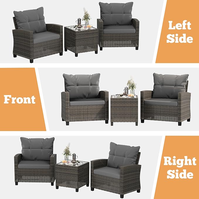Shintenchi 3 Pieces Patio Furniture Set 3 Pieces PE Rattan Wicker Chairs - Image 5