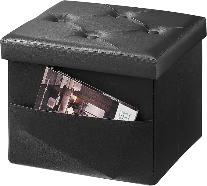 AmasSmile Storage Ottoman Folding Foot Rest Stool, Leather Footstool Bench by AmasSmile