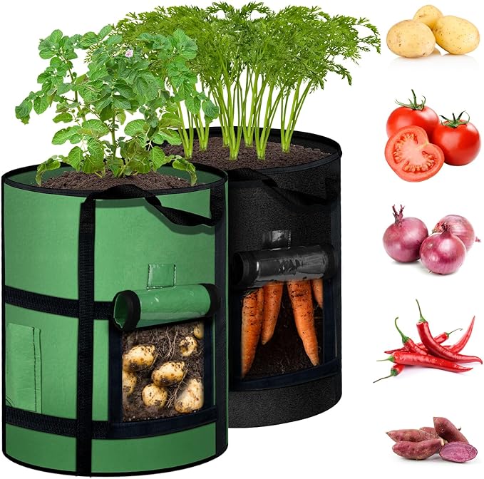 7 Gallon Potato Grow Bags with Viewing Window, 300G Nonwoven Garden Planting by Createagardenyoulove