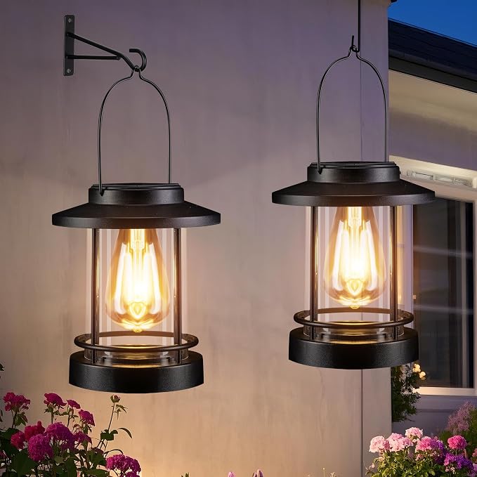 Hanging Solar Lanterns Outdoor Waterproof – 2 Pack Decorative Solar Lights by pearlstar