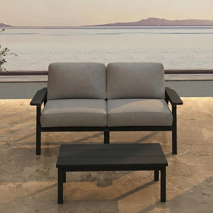 Patio Furniture Set 2 Seats, HDPE Outdoor Sectional by PatioKingdom