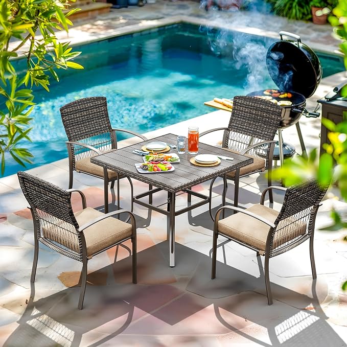 Pamapic Outdoor 5-Piece Patio Dining Set, Weather Resistant PE Rattan Table and - Image 2