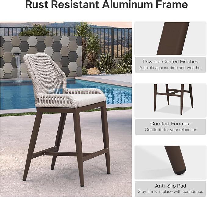 PURPLE LEAF Counter Height Bar Stools Set of 4 Rattan Wicker Outdoor Metal Boho - Image 6