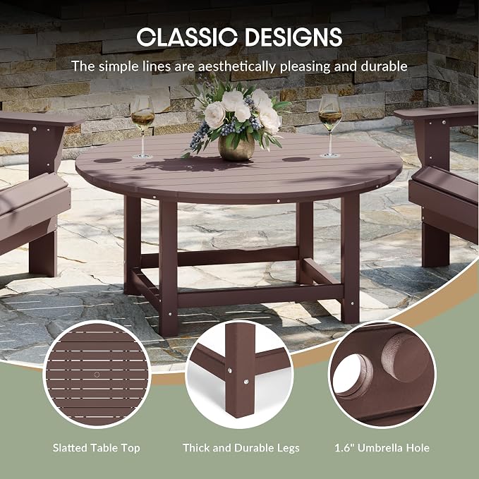 WestinTrends Malibu Low Outdoor HDPE Round Patio Coffee Table, Dark Brown - Image 8