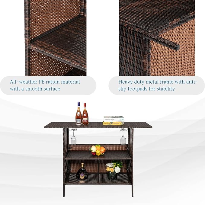 Outvita Outdoor Bar Counter Table, Patio Wicker bar Table - Image 4