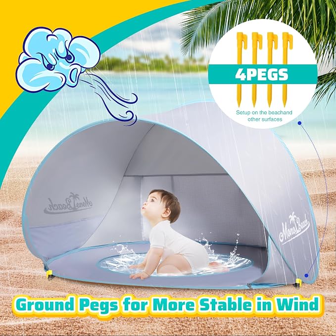 Monobeach Baby Beach Tent Pop Up Portable Shade Pool UPF50+ UV Protection Sun - Image 6