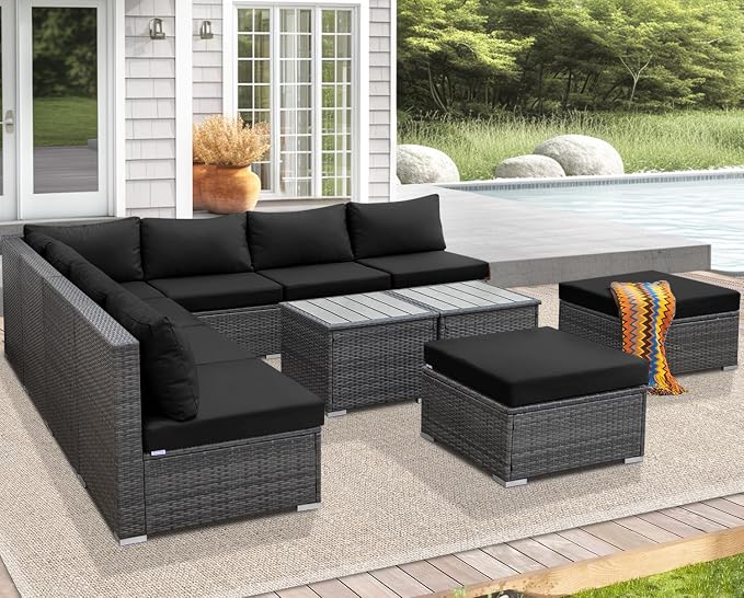 NICESOUL 11 Piece Modern L Shaped Outdoor Sofa Set, 29.3'' High Back Comfy Big - Image 2