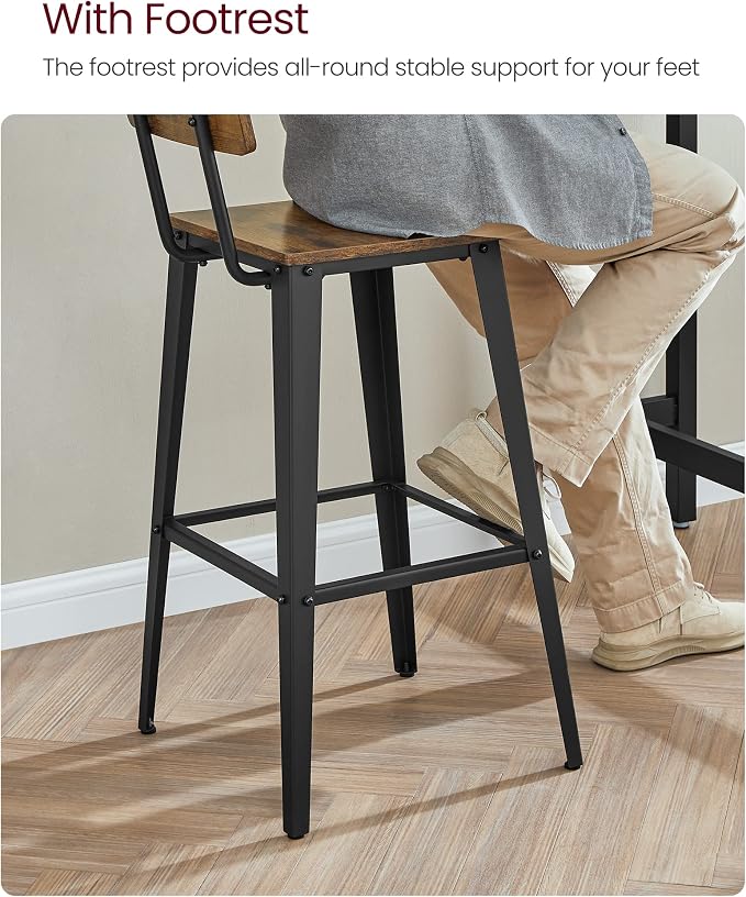 VASAGLE Set of 2 Bar Stools, Bar Height Stools, 29.1 Inches Tall Barstools - Image 8