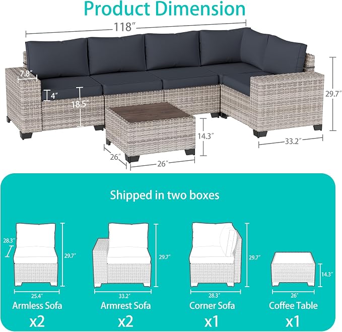 6-Piece Outdoor Patio Furniture Set Wicker Sectional Sofa Set, Patio - Image 5