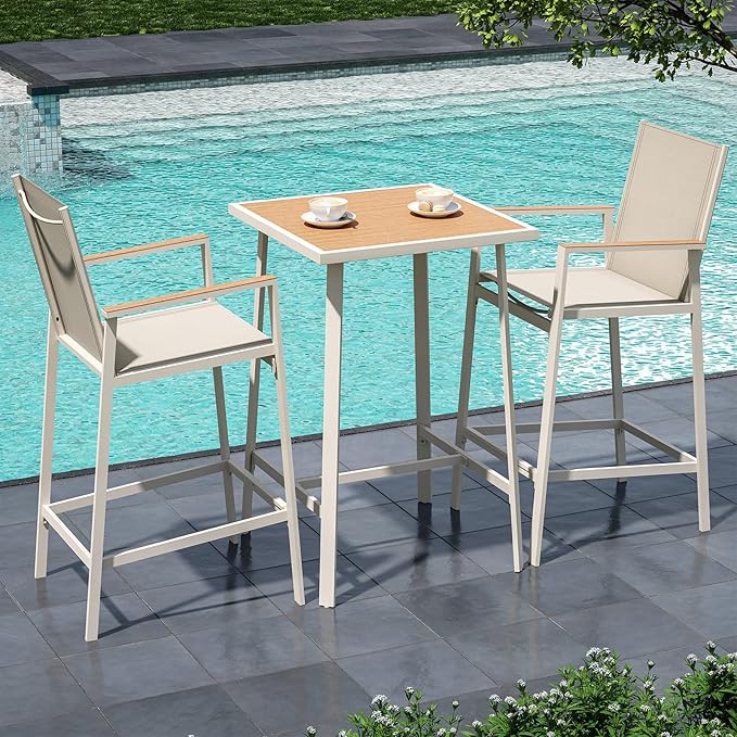 LAUSAINT HOME 3-Piece Patio Bar Set, All Weather Textilene Bar Height Table and - Image 2