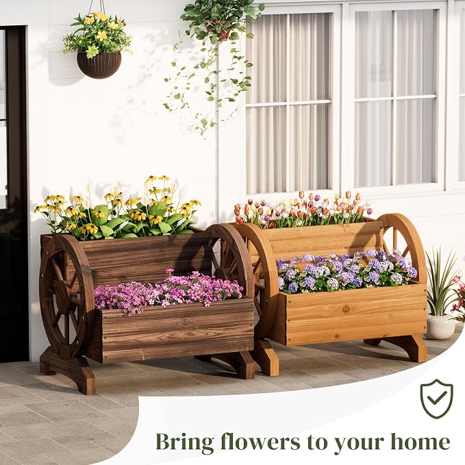Wooden Wagon Planter Flower Cart - Image 6