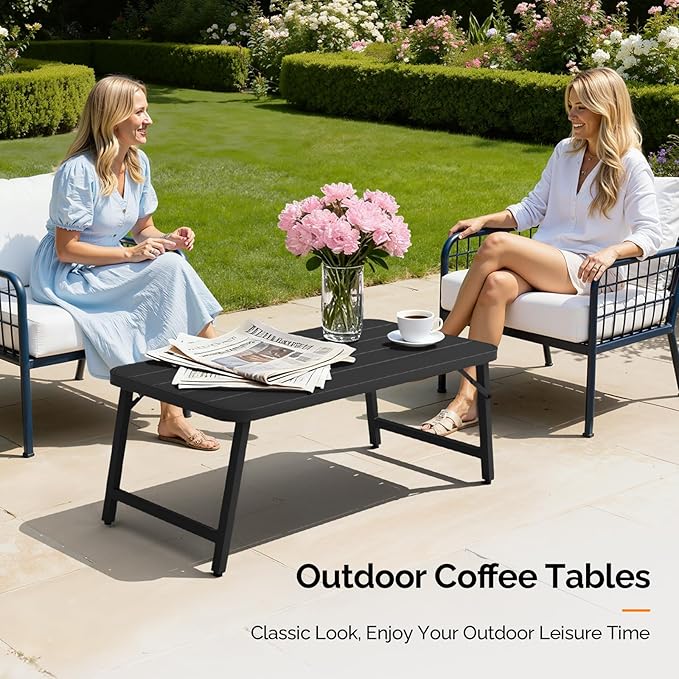 VINGLI Outdoor Folding Coffee Table, Rectangle Drainable Iron Patio Table - Image 2