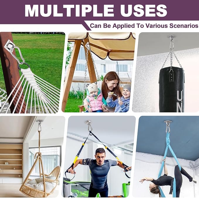 4 Pack M6 Hammock Hanging Hooks, Ceiling Hook Heavy Duty - Image 6