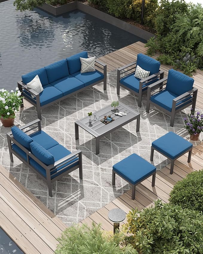 AECOJOY Aluminum Patio Furniture Set, 9 Seats Modern Outdoor Furniture by AECOJOY