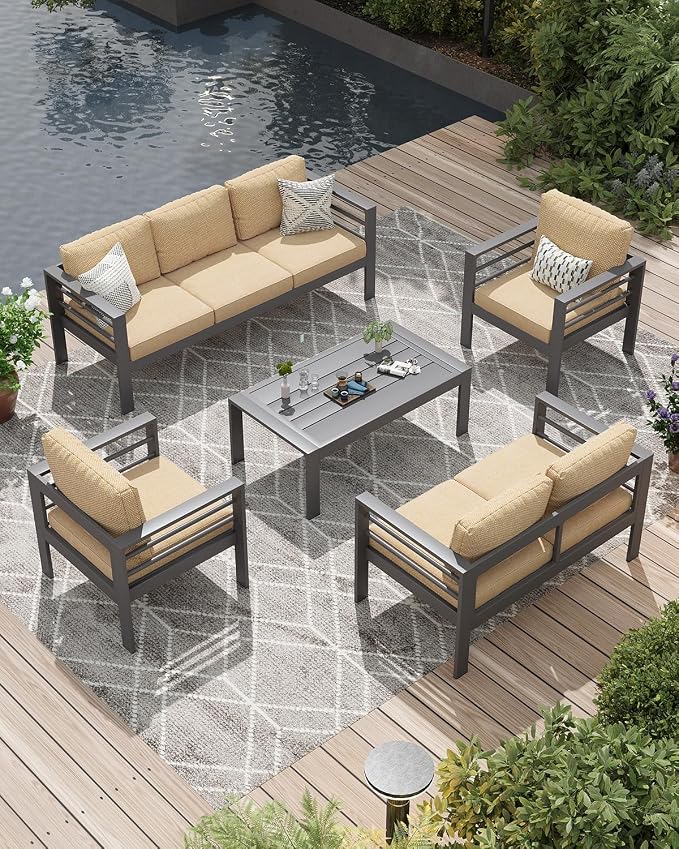 AECOJOY Aluminum Patio Furniture Set, 7 Seats Modern Outdoor Furniture by AECOJOY