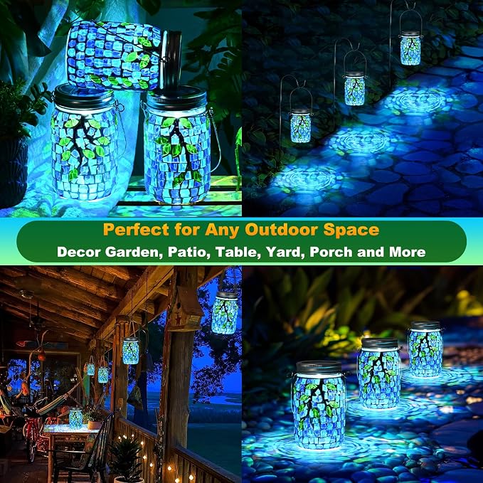 Uspring Stained Glass Mosaic Solar Lanterns Outdoor Waterproof Garden Decor - Image 7