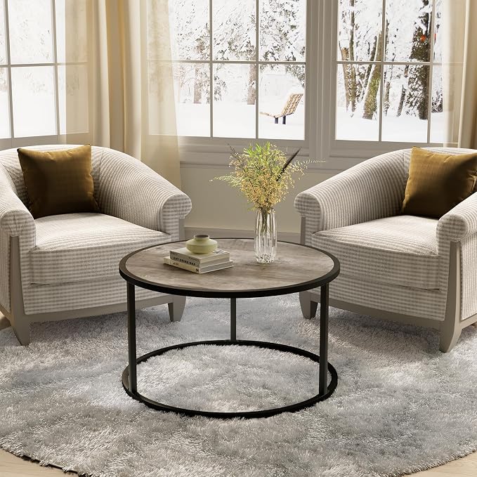 SAYGOER Small Round Coffee Table, Modern Coffee Tables - Image 6