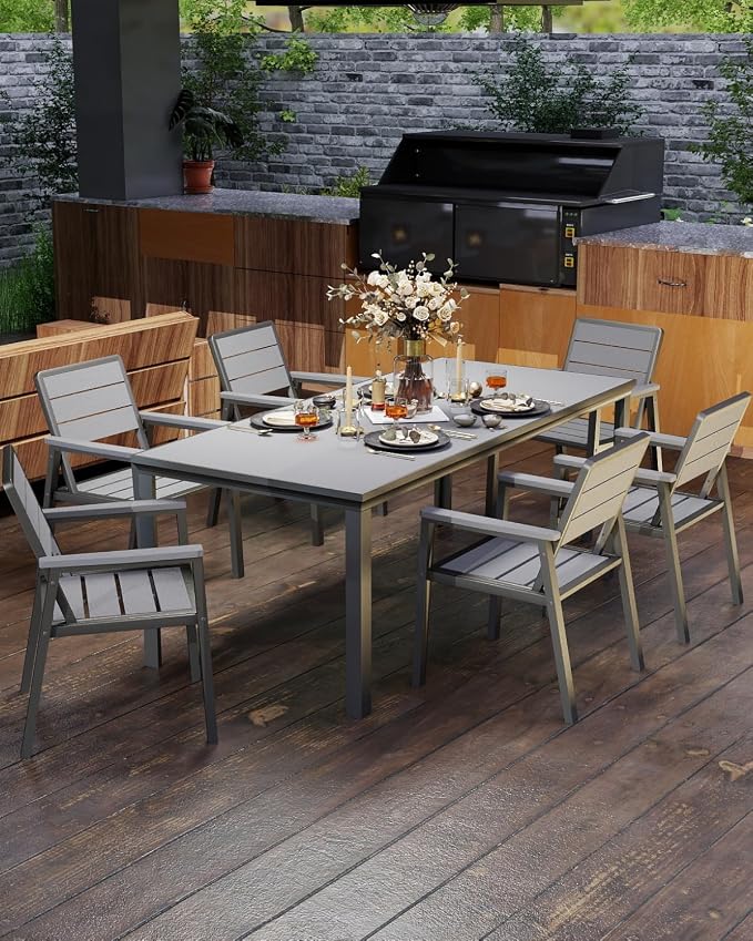 Outdoor Dining Set for 6 with 11FT Umbrella, Aluminum & HDPE Outdoor Table and - Image 9