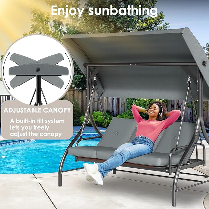 TLSUNNY 3-Seat Outdoor Patio Porch Swing - Image 5