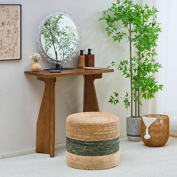 Wimarsbon 18'' Ottoman Pouf, Natural Braided Poof, Rustic Handweave Lounge - Image 5