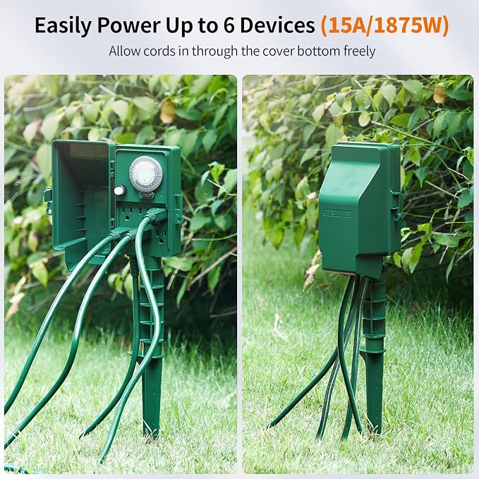 SURAIELEC Outdoor Power Stake, 24-Hour Mechanical Light Timer, Electrical Power - Image 3