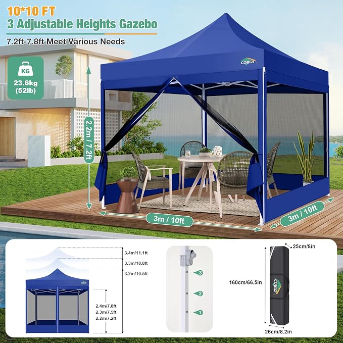 COBIZI 10x10 Canopy Tent, Heavy Duty Pop up Canopy - Image 4