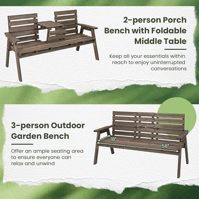 Tangkula Outdoor Fir Wood Bench - Image 6