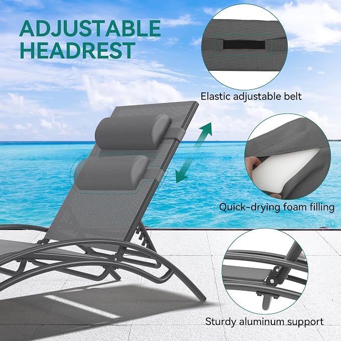 YITAHOME Outdoor Chaise Lounge Chair Set of 6, Pool Lounge Chairs - Image 6