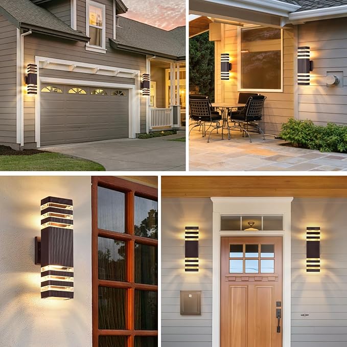 DASTOR Up and Down Outdoor Wall Lights, 3-Layer Brown Modern Outdoor Lights - Image 6