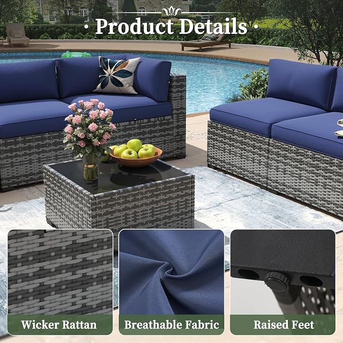 Aoxun 11 Piece Patio Furniture Set Wicker Rattan Patio Conversation Set Outdoor - Image 4