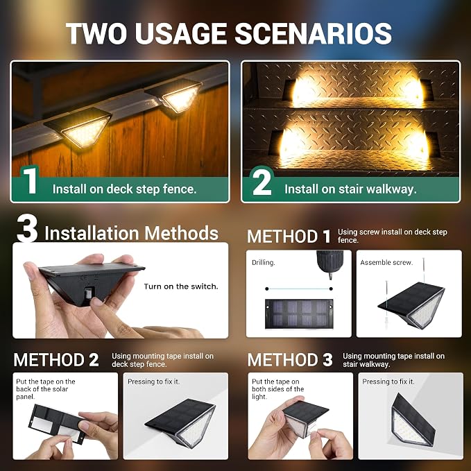 Solar Step Lights for Outside, 24 LEDs Solar Stair Lights Waterproof IP65 - Image 6