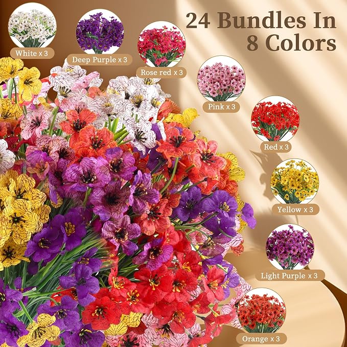 24 Bundles Artificial Flowers for Outdoors/Indoors, Fake Flowers Plants for - Image 3