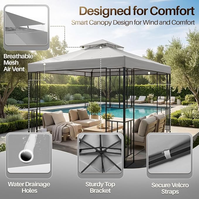 Flexzion Gazebo Cover Replacement Canopy Top 12x12 Ft - Image 7