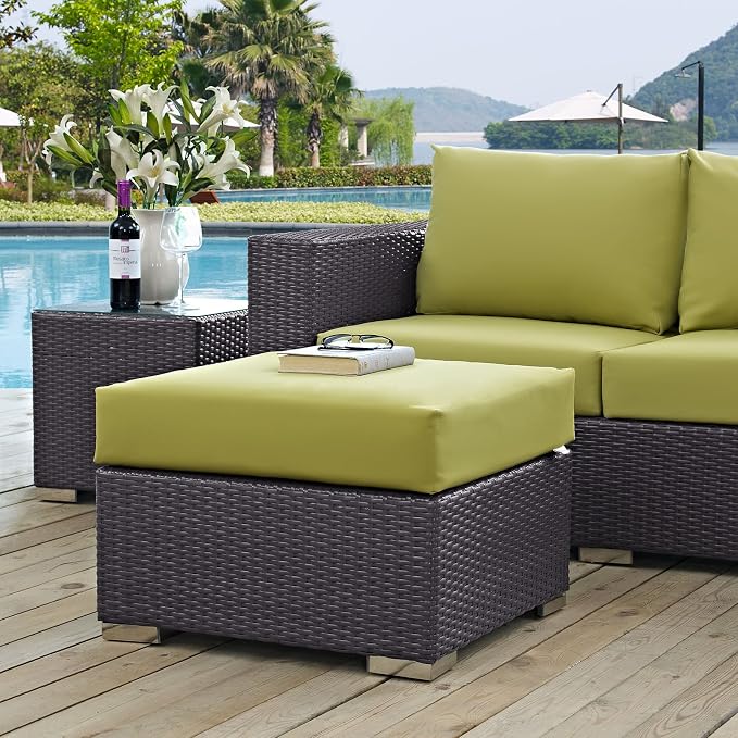 Modway Convene Wicker Rattan Outdoor Patio Square Ottoman in Espresso Peridot - Image 2