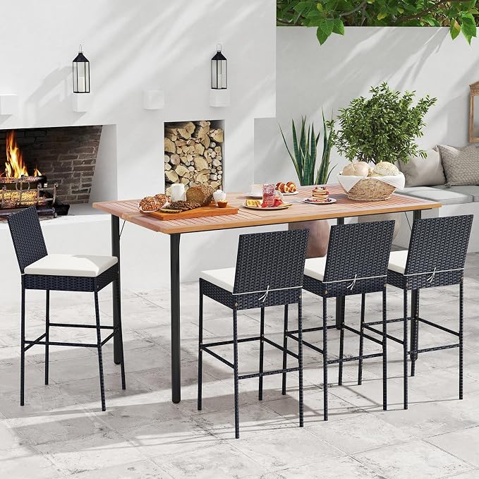 COSTWAY Outdoor Wicker Bar Stools Set of 2, Footrest and Backrest, Rattan - Image 8