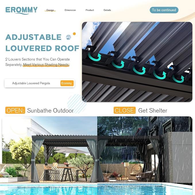 EROMMY Louvered Pergola 10' x 20' Outdoor Hard Top Pergola - Image 2