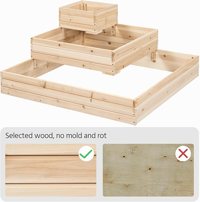 Yaheetech 3 Tier Wooden Raised Garden Bed 44.5'' L×44.5″ W×20.5″ H, - Image 6