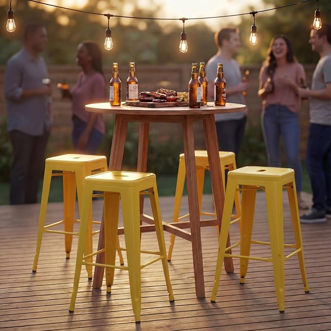Shahoo 24 Inches Metal Bar Stools Counter Height Stackable Backless Stools - Image 9