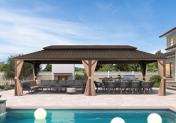 PURPLE LEAF 12' X 28' Outdoor Hardtop Gazebo Patio Wide Aluminum Frame Metal by PURPLELEAF