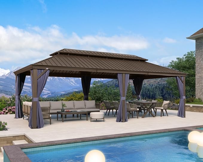 PURPLE LEAF 12' X 24' Outdoor Hardtop Gazebo Patio Wide Aluminum Frame Metal by PURPLELEAF