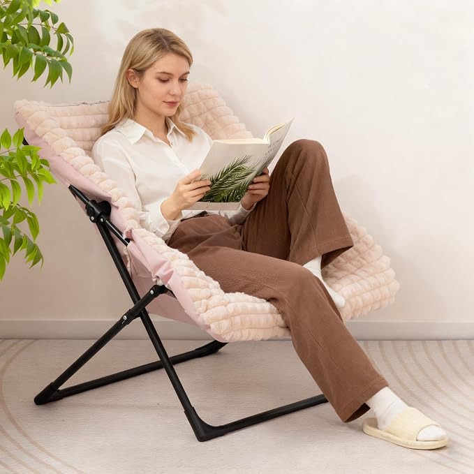 HollyHOME X-Large Saucer Chair, Comfy Oversized Folding Chair, Faux-Fur Reading - Image 8