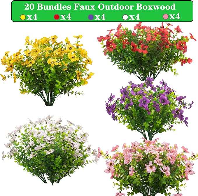 20 Bundles Artificial Flowers for Outdoors, UV Resistant Fake Plants Flowers - Image 2