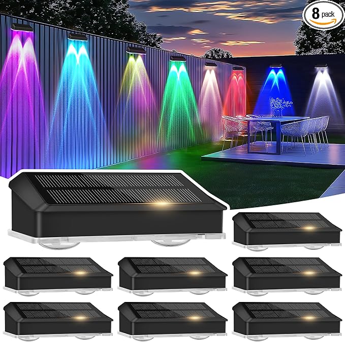 echosari 8 Pack Solar Fence Lights Outdoor Waterproof Color Changing 100 Lumen by echosari